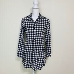 Banjul Women's Plaid Flannel Button Down Collared Shirts, Small, Black & White